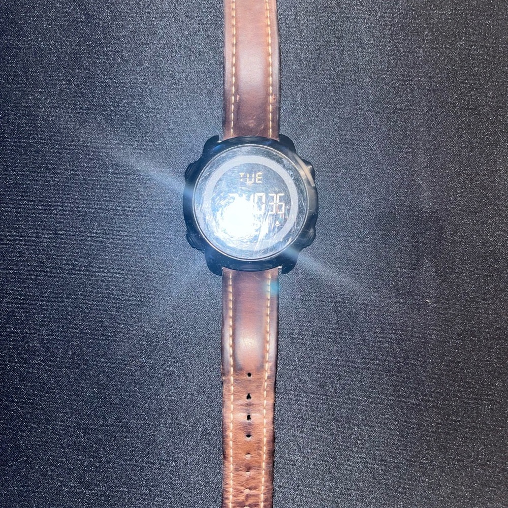 Digital Brown Leather Strap Watch